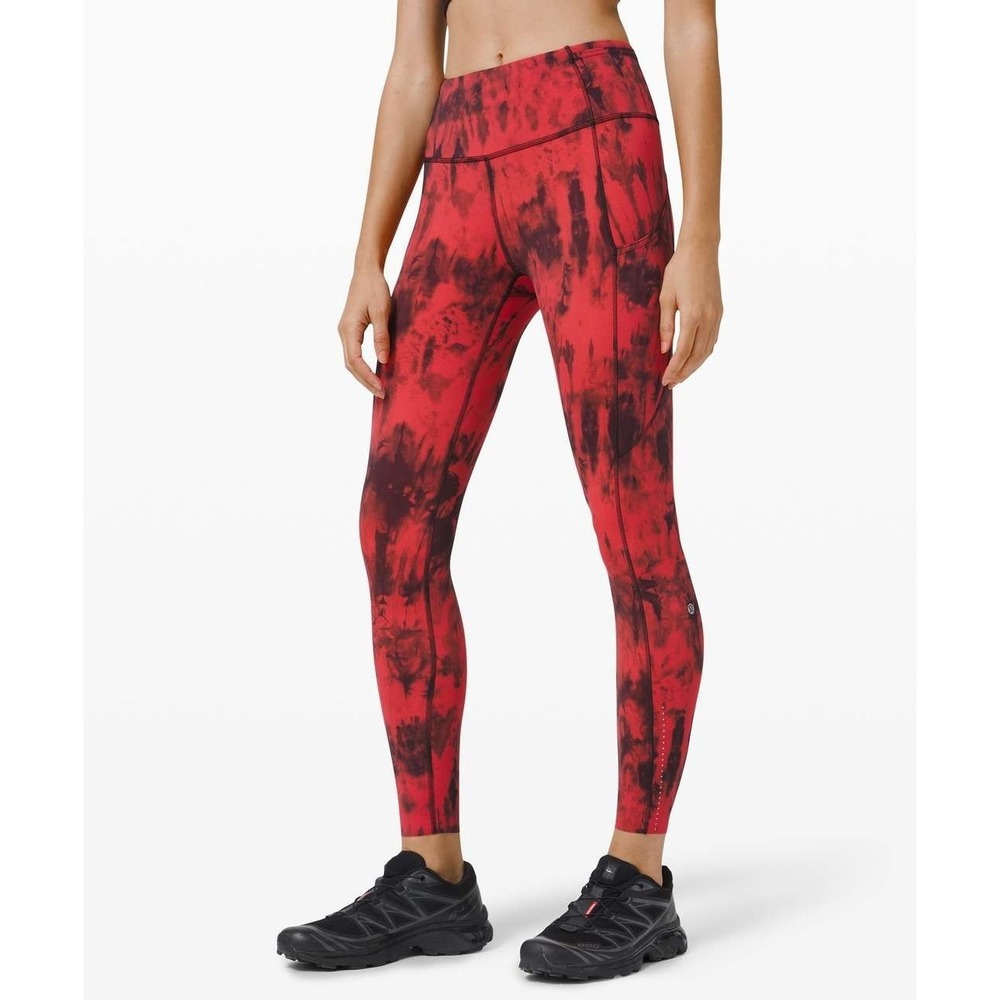 Lululemon Fast and Free Tights II Women's 4 Red Black Game Day Tie Dye Train Run